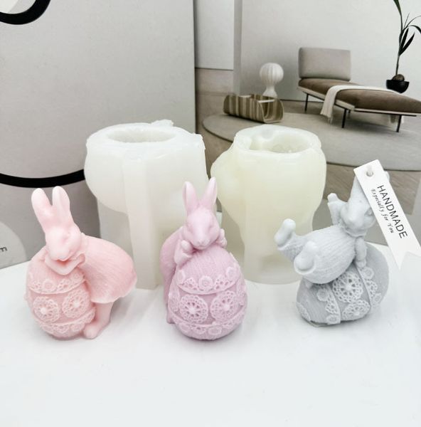 Силиконовая форма для свечей и мыла "Кролик с писанкой" mold-rabbit-easteregg-1 фото