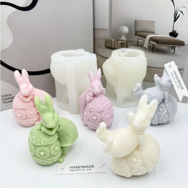 Силиконовая форма для свечей и мыла "Кролик с писанкой" mold-rabbit-easteregg-1 фото